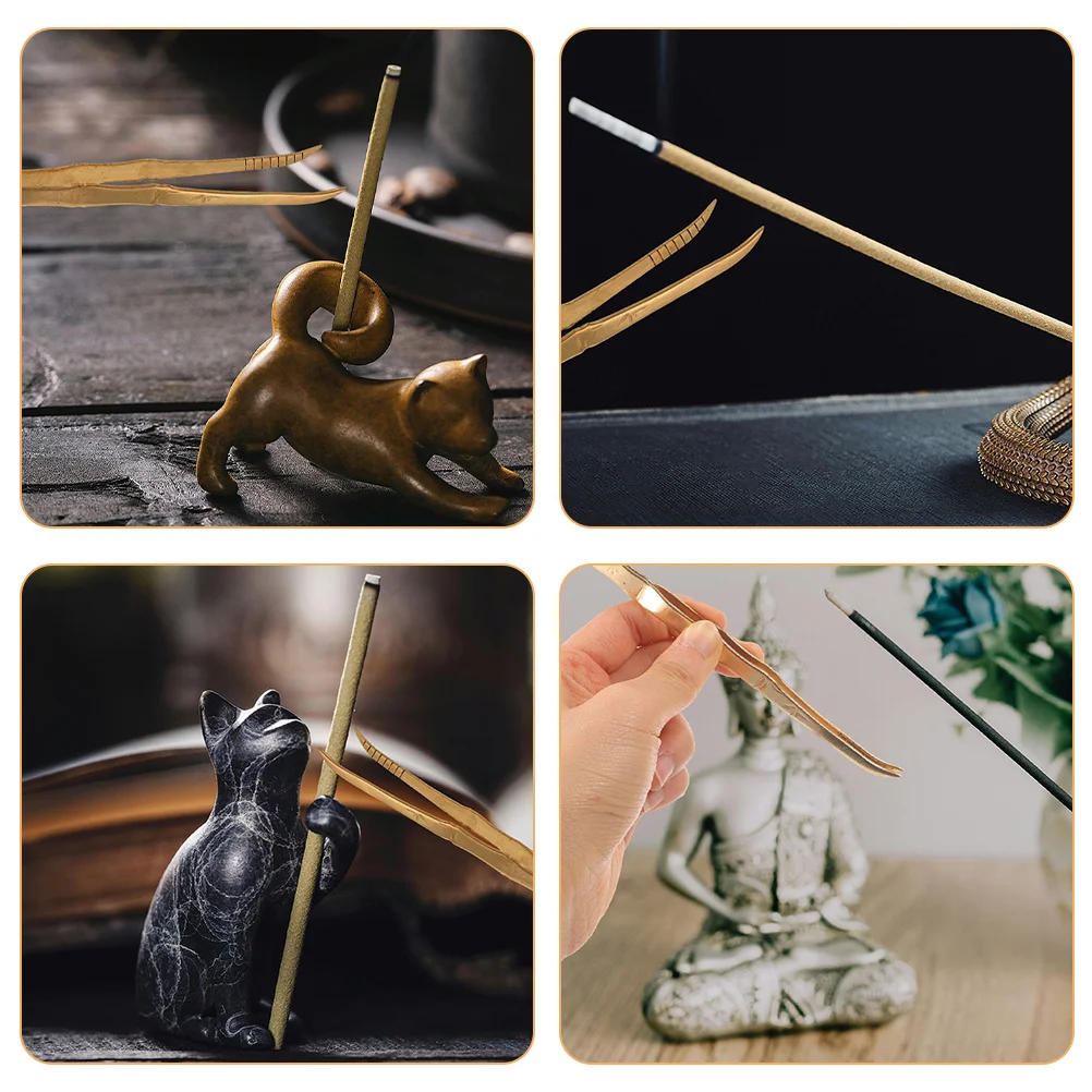 2Pcs Brass Incense Tongs Vintage Style Embossed Finish Long Handle Tweezers for Church Ceremonies Charcoal Management Incense