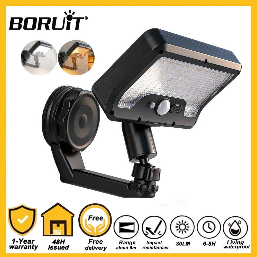 

BORUiT 92 LED солнечная лампа с углом освещения 360° ° Складной водонепроницаемый уличный светильник с регулируемым прожектором для кемпинга, сада и двора