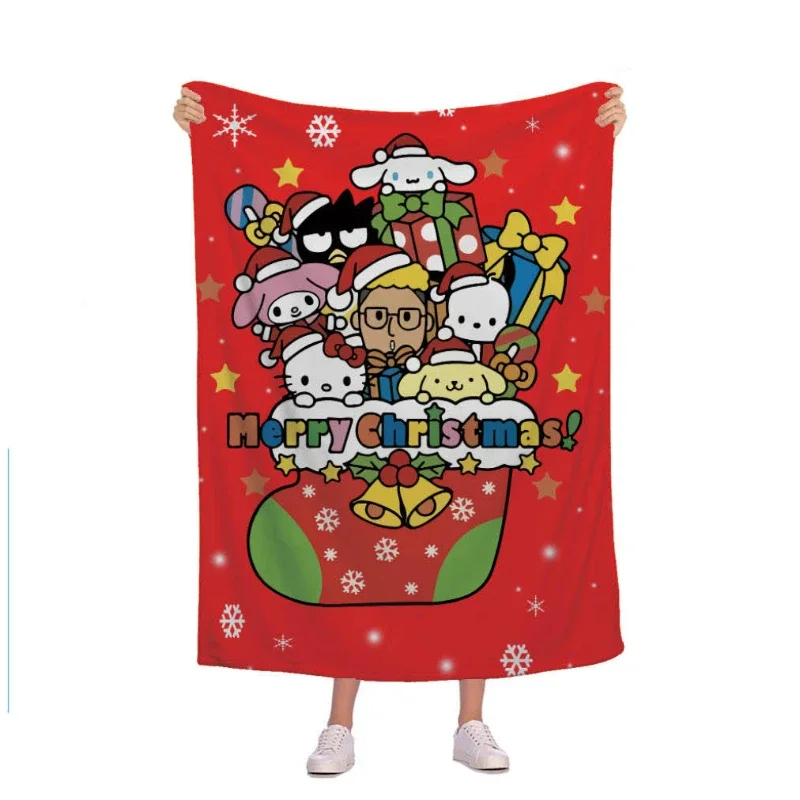 

Hello Kitty Plush Blanket Christmas Sanrio Warmth Kuromi Cartoon Anime Nap Tippet Soft Coral Shawl High-Quality Children Gifts