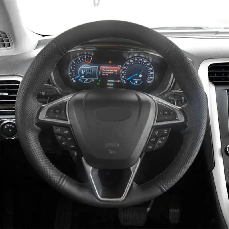 

Hand Braid Steering Wheel Cover For Ford Mondeo Fusion 2013 - 2019 EDGE 2015 2016 2017 2018 Black Perforated Microfiber Leather