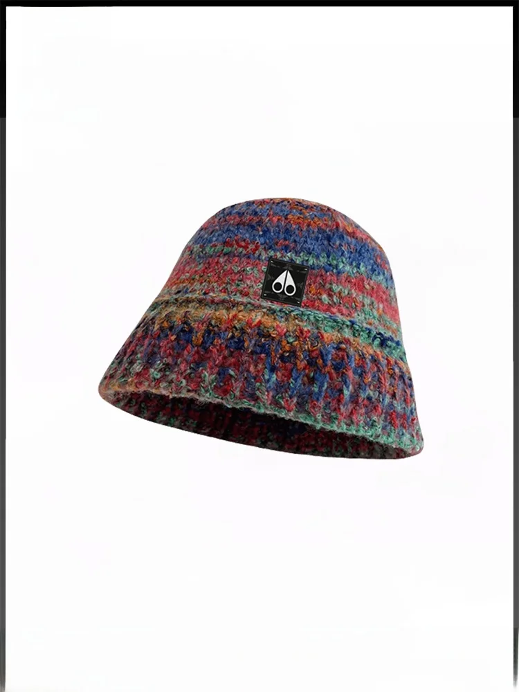 ムースキングシップ女性のニットイヤーウォーマー帽子グラデーションカラーデザイン冬のファッションアクセサリー暖かくスタイリッシュなボウルキャップ