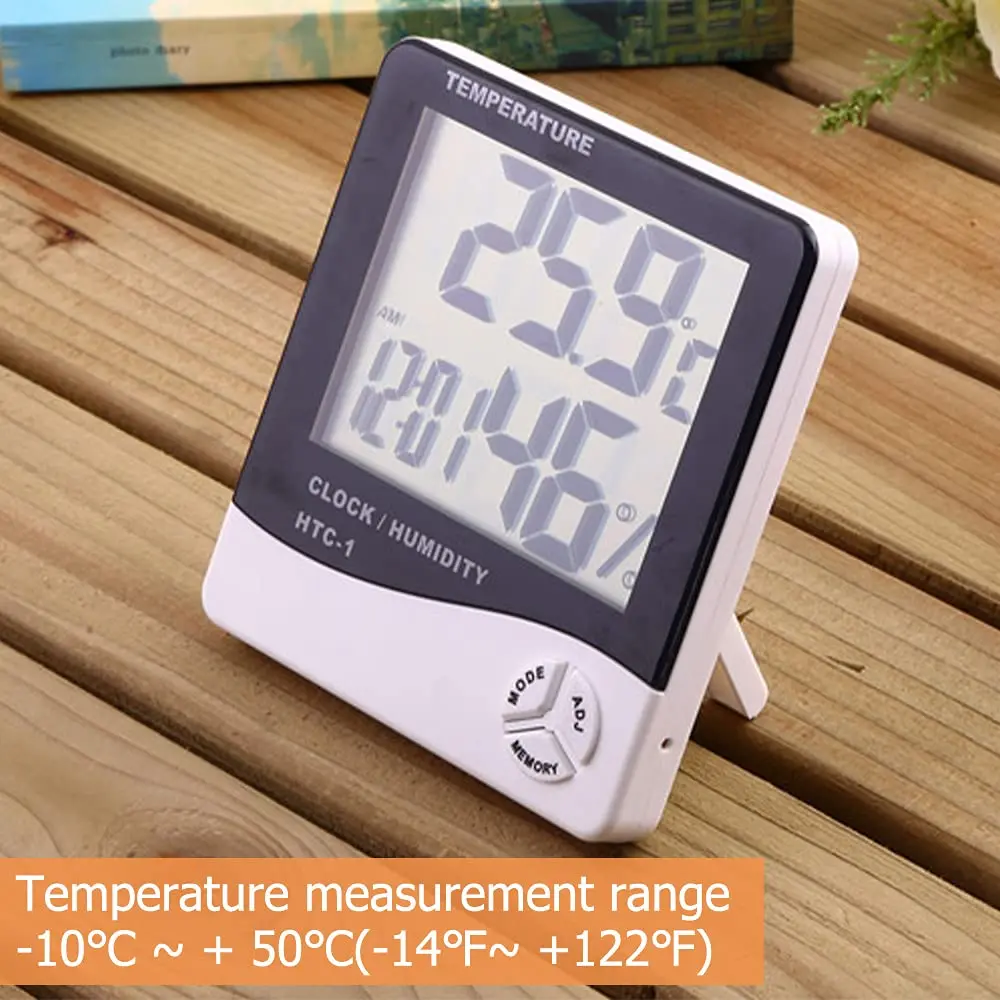 LCD Digital Temperature Humidity Meter HTC-1 Home Indoor Outdoor Hygrometer Thermometer Weather Station with Clock