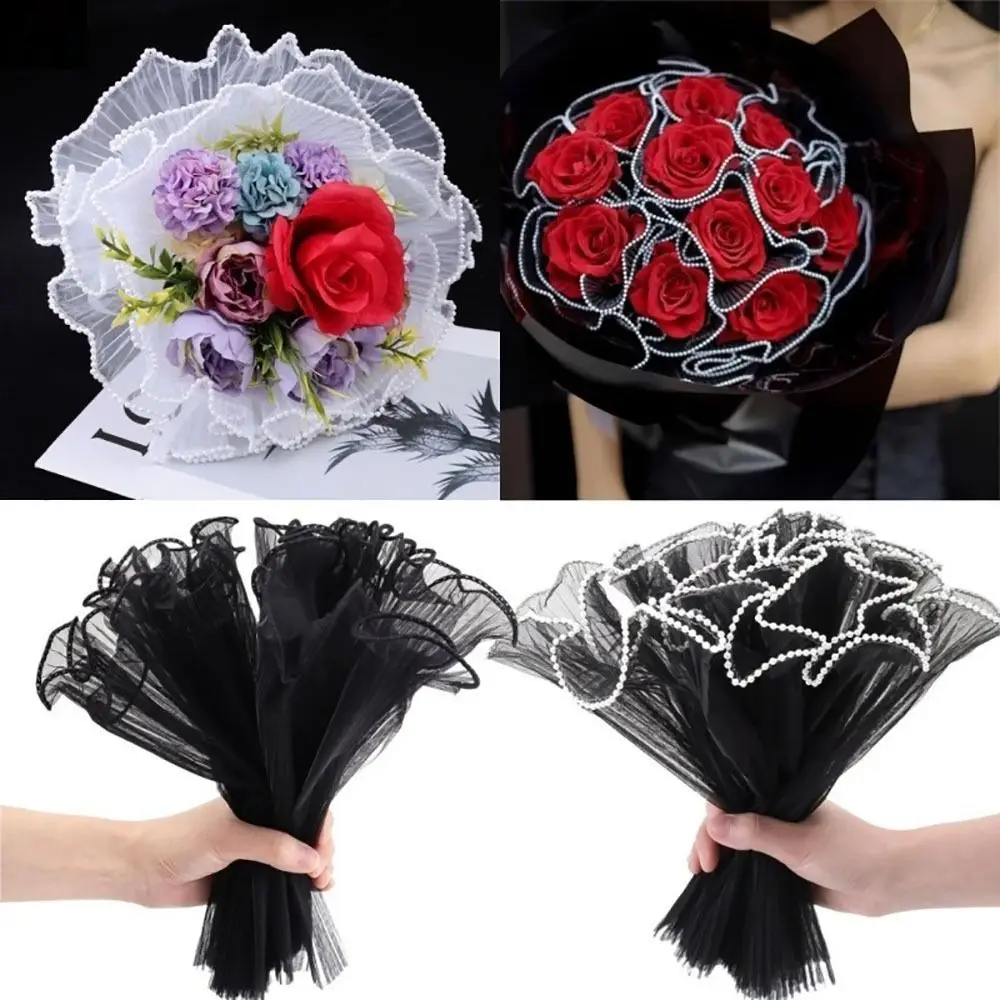 1Pcs Pearl Lace Flower Wrapping Cloth Wave Yarn Florist Gift Wrapping Mesh Romomatic Roll Handmade Bouquet Gift Packaging Paper