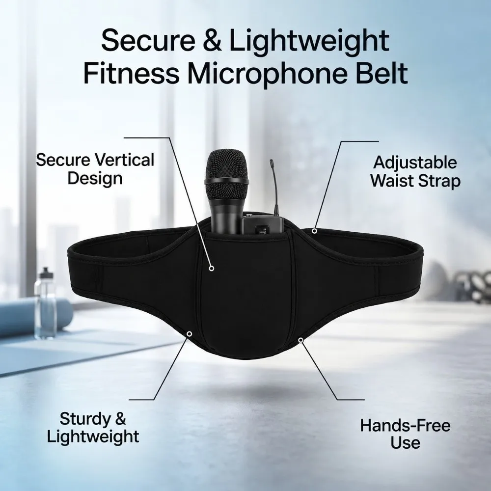 2PCS Black Microphone Waist Belt Elastic Diving Fabric Mic Belt Holder Lightweight Adjustable Strap Fitness Instructor Mic Belt