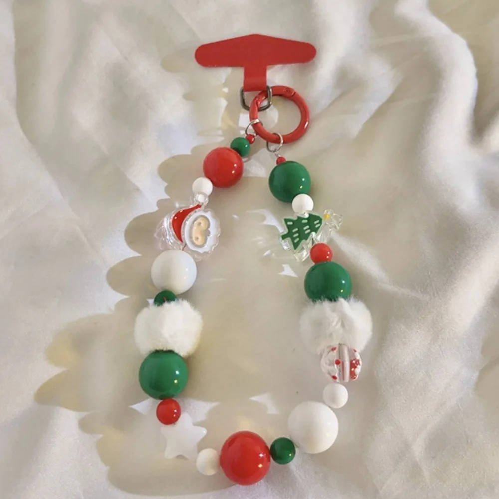 

Christmas Santa Claus Tree Mobile Phone Chain Keyring New Style Beads Hanging Ornament Mobile Phone Rope Jewelry Accessories