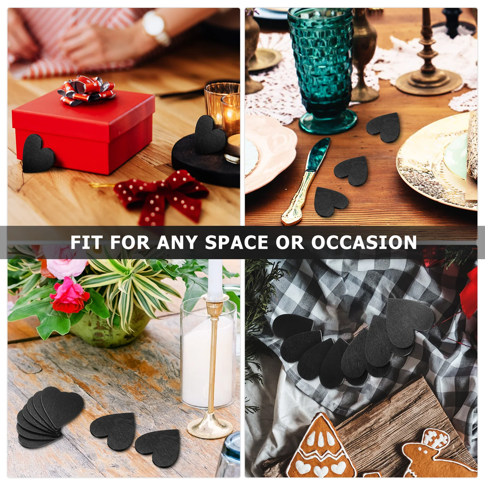 

20Pcs Heart Shape Wooden Hearts Black Timber Pieces Smooth Polished for DIY Crafts Scrapbooking Cards Wedding Party Decoration