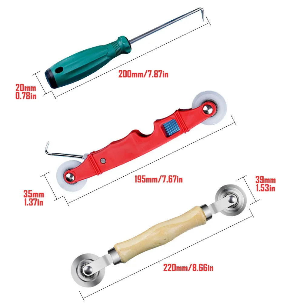 Herramientas de instalación de rueda rodante de goma, rodillo estriado con mango de madera para renovador, instalación de ventana, pantalla, puerta,