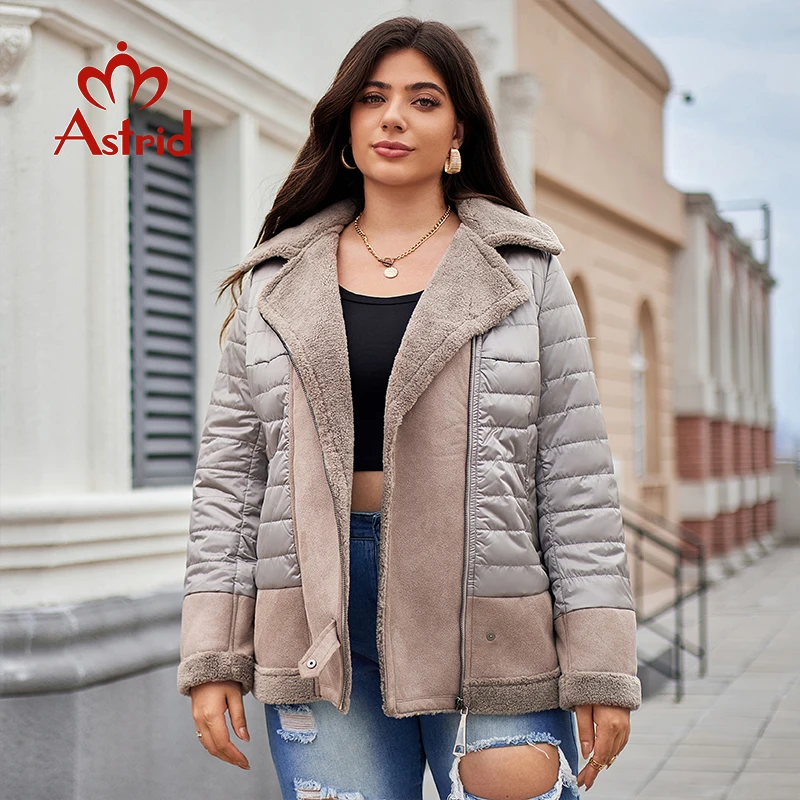 Astrid Autumn Women\'s Jacket Double-Faced Fur Spliced Design Hooded Warm Down Coats Demi-Season Parkas Plus Size Outwears 10035