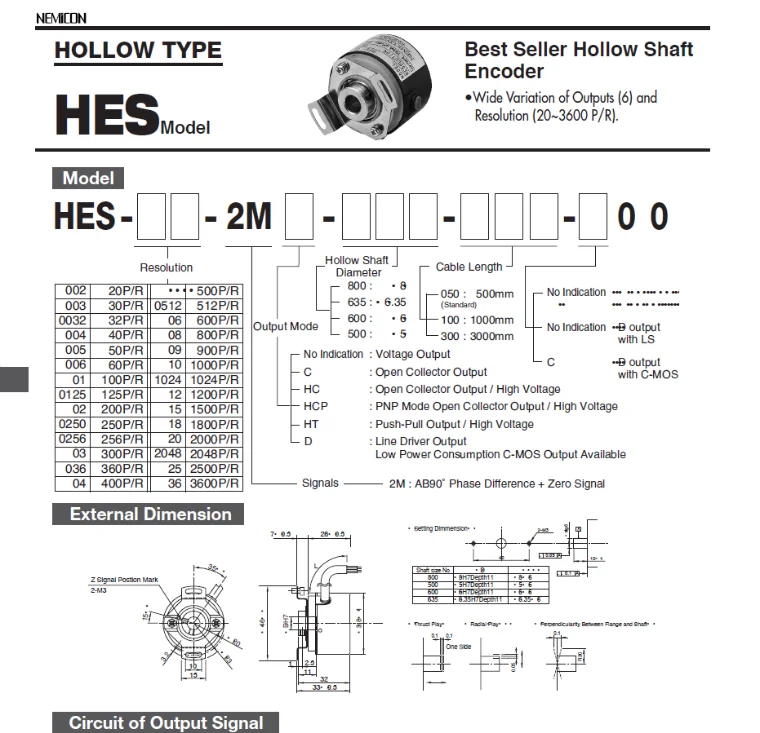 Rotary encoder HES -10-2MHT HES-20-2MHC 2MD 2MC 2M 1000PR 1024PR 3600PR 2500PR 2048PR Incremental Encoder
