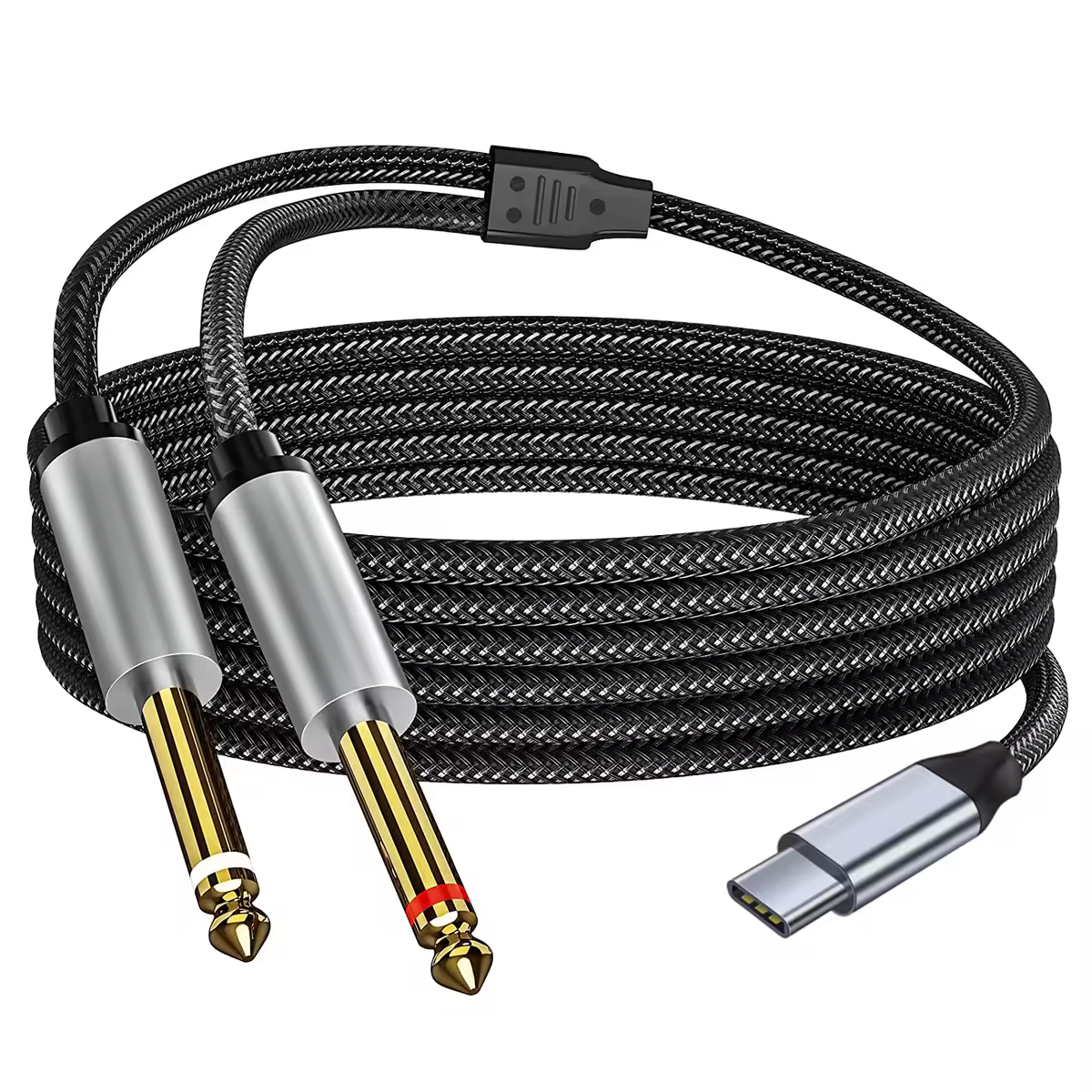 USB-C to Dual 6.35mm 1/4 inch TS Audio Cable, Gold Plated Type C to Dual 6.35mm 1/4 inch Male TS Mono Interconnect Aux Adapter