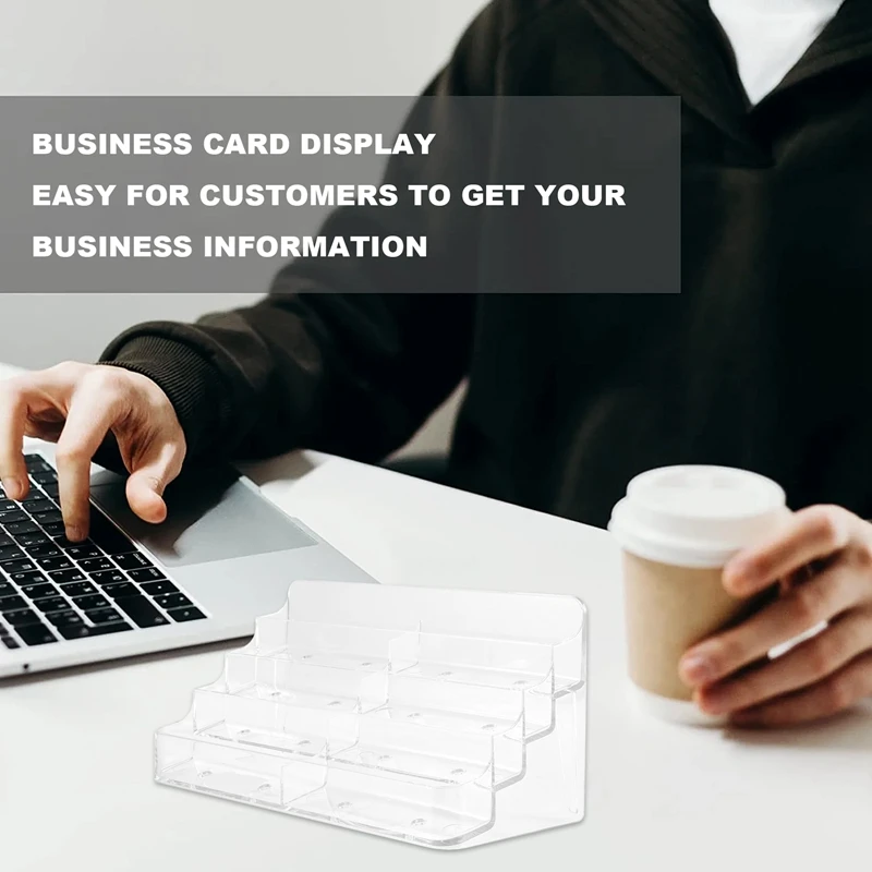 ABWR-Business Card Holder, 8 Pocket Acrylic Business Card Holder For Desk Business Card Stand Desktop Business Card Holders
