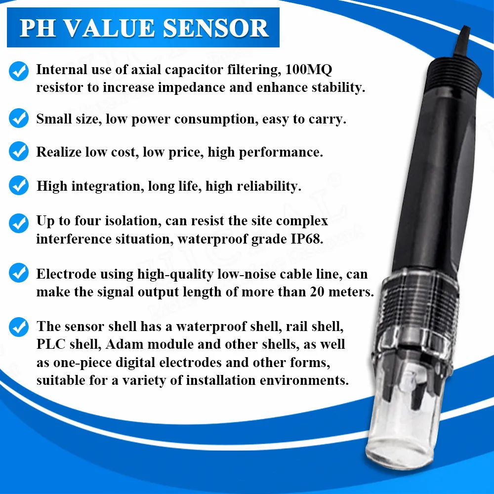 pH Sensor Industrial Water Quality Turbidity Tester ORP Electrode Probe EC Transmitter pH Meter Environmental Detection