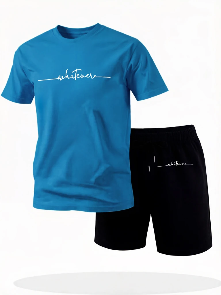 Whatever Cursive Script Printing Man Simple Running New Streetwear Cotton Cool Short Sleeve 2Pc Sets Comfortable Summer Britches