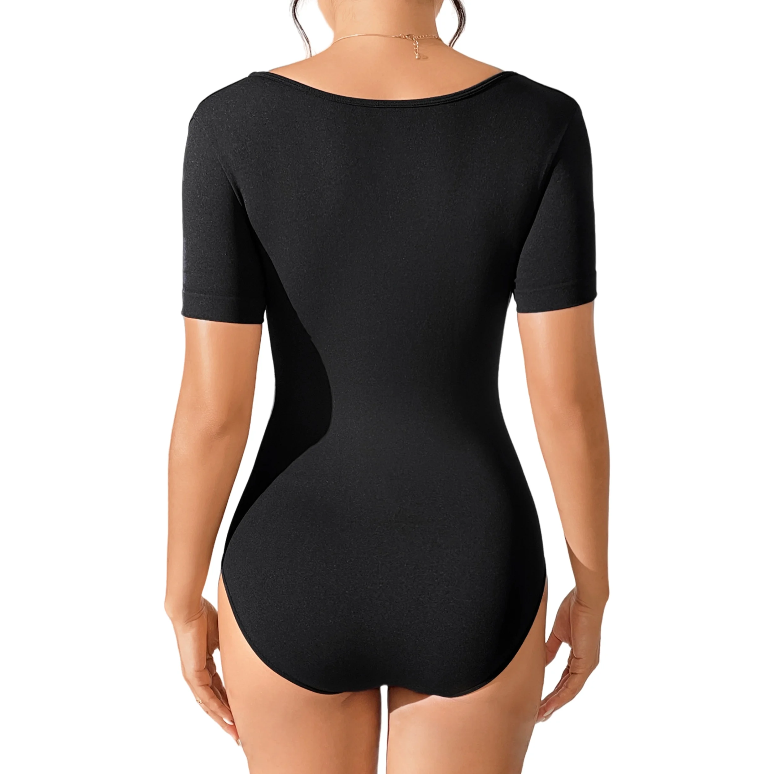 Women's Short Sleeve Scoop Neck Bodysuit Casual Stretchy Slimming Fit Basic T-Shirt Bodysuit Top