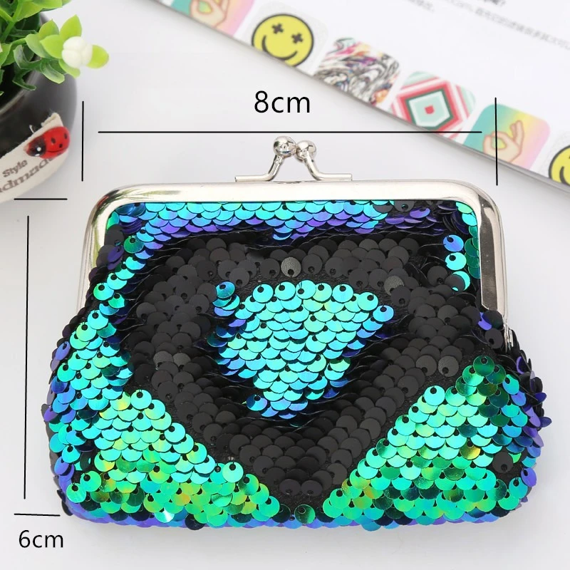 Sequins Mini Wallet, Portable Clip Coin Purse with Zipper, Cute Small Bag for Earphone Cable & Lipstick Storage