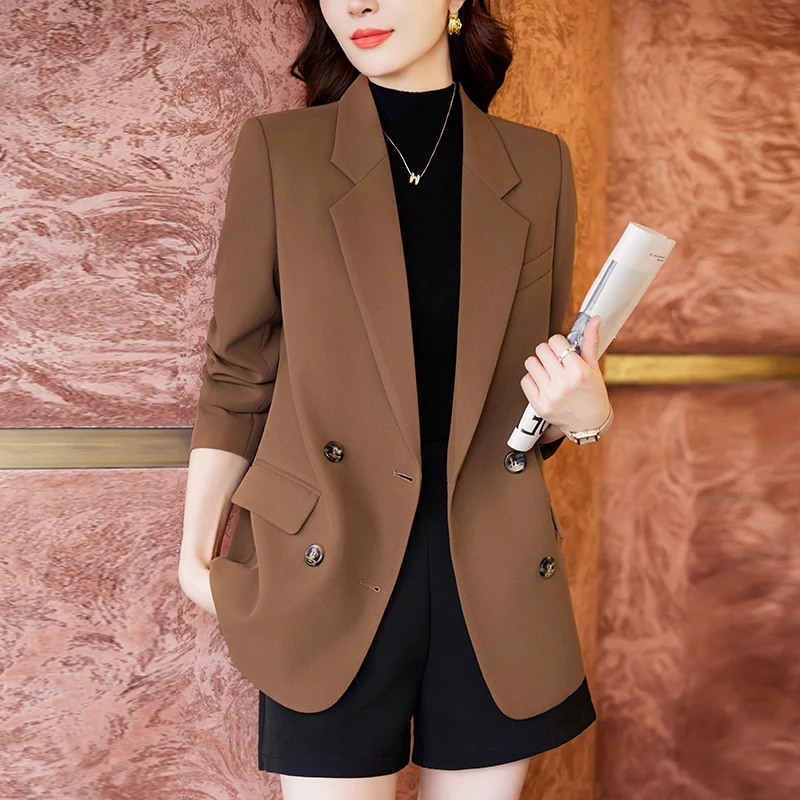 Imagem -04 - Blazer de Manga Comprida Feminino Monocromático Elegante Solto Simples Clássico Elegante Temperamento Tudo Combina Roupa Chique Outono Inverno