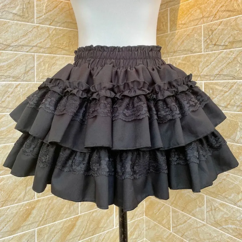 Kawaii Sweet Lolita Skirts Y2k Clothes Women French Lace Patchwork High Waisted Puffy Short Cake Skirt A-line Skirt Gothic New