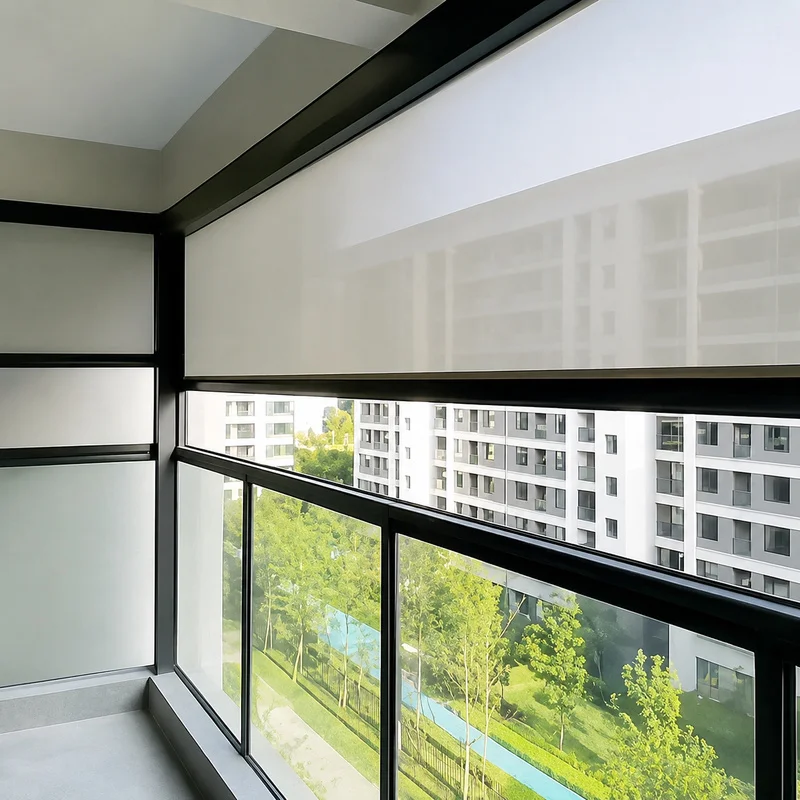 Motorized Electric Outdoor Roller Blinds Waterproof Fabric Shade Screen Vertical Zip Track Windproof Patio Balcony Sun Protectio