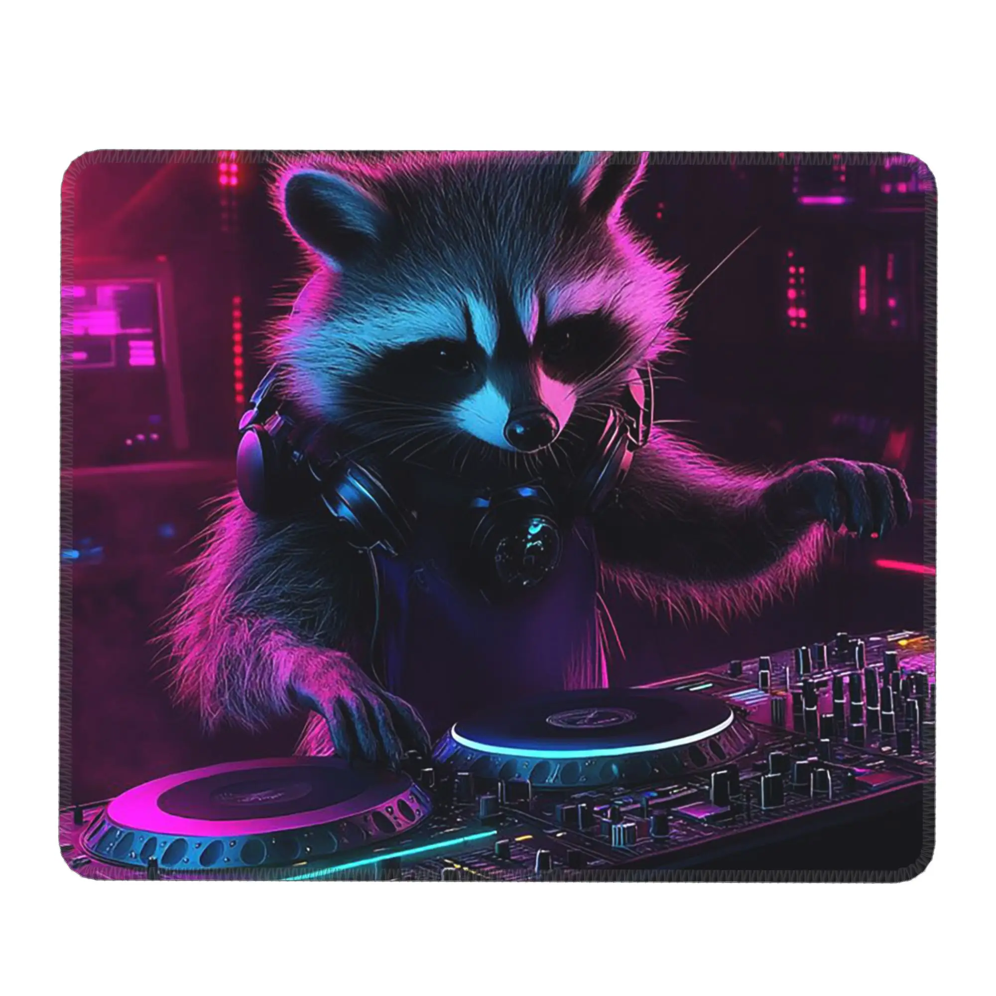 Neon Raccoon DJ With Animal Party Mouse Pad Computer Keyboard Mouse Mat Gaming PC Laptop Desk Mat Office Accessories Table Mats