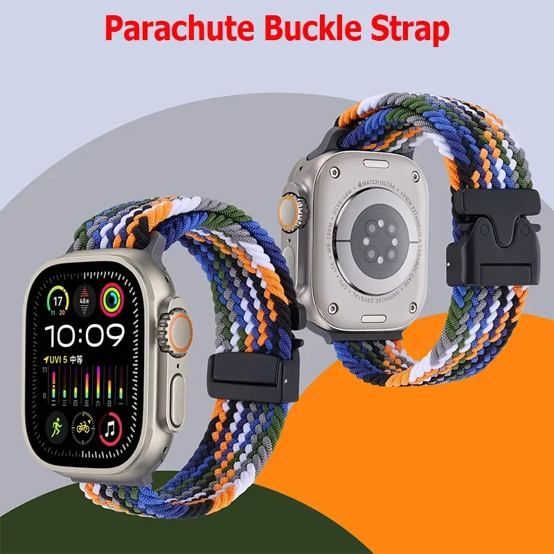 حزام حلقة مضفر لساعة أبل 46 مللي متر 40 مللي متر 44 مللي متر 45 مللي متر 42 مللي متر 41 مللي متر 38 مللي متر سوار المظلة لـ IWatch Ultra 49 مللي متر 8/7/6/SE/5/4