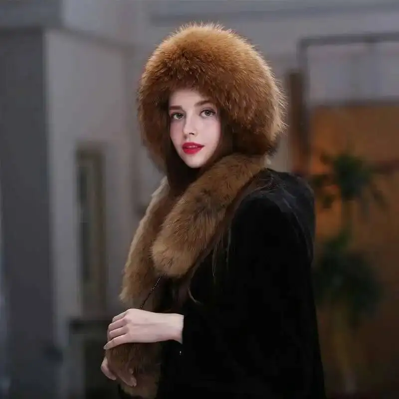 Fox Fur Hat Women Winter Fashion Scarf Hat Warm Ear Protection Cap Female Thick Warm Fur Hats Russians Outdoor Natural Fur Caps