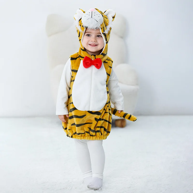 Cute Tiger Baby Vest Baby Clothes Girls Boys Jacket Autumn Sleeveless Vest Soft Flannel Infant Overcoat Zipper Stereoscopic Tail