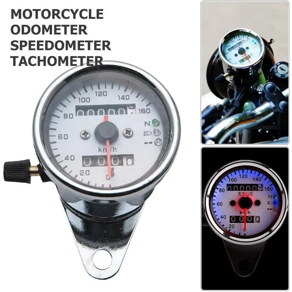 

12V Universal Motorcycle Dashboard Speedometer Odometer Tachometer Motobike Accessory for All Motorcycles Silver/Black