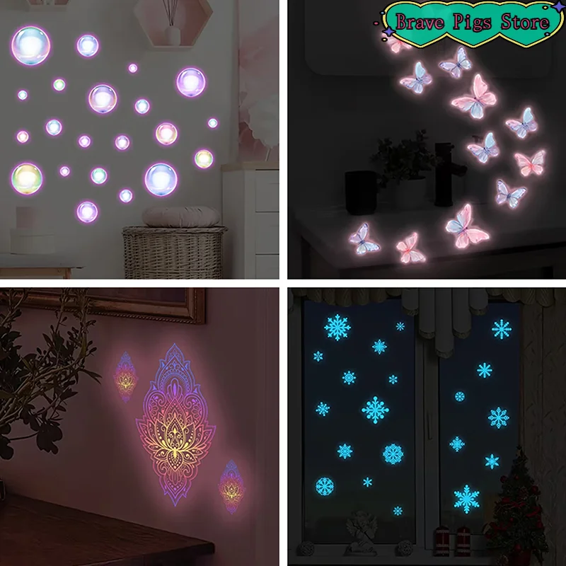 [HM]Removable PVC Self-Adhesive Butterfly Mandala Wall Stickers Glow-in-the-Dark For Living Room Bedroom Decals Home Decor[HM]