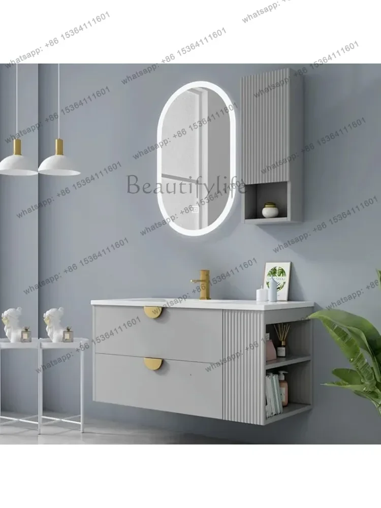 Ceramic bathroom cabinet combination modern light luxury face wash basin cabinet toilet pink wash table