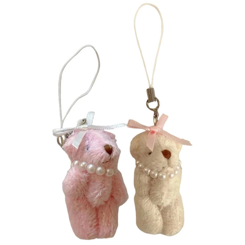 652F Set of 2 Soft Bear Hanging Ornament Handmade Phone Pendant Bear Bag Charm Soft Animal Bag Pendant for Various Occasion