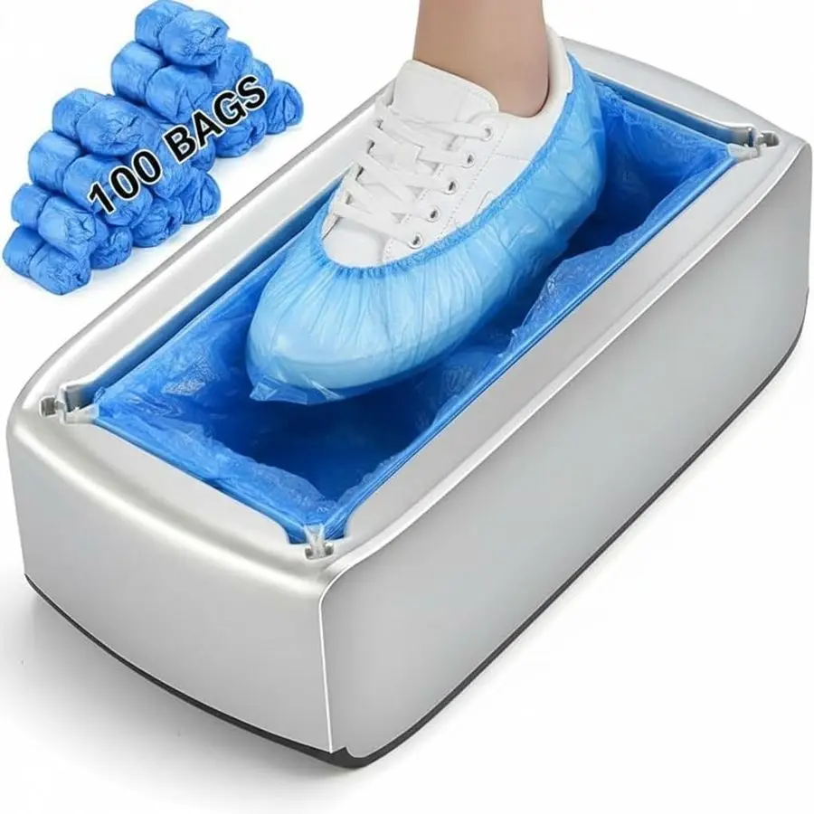 

Диспенсер для бахил с 100 одноразовыми бахилами, усиленный, без использования рук, подходит для большинства размеров обуви, прочная конструкция без электропривода