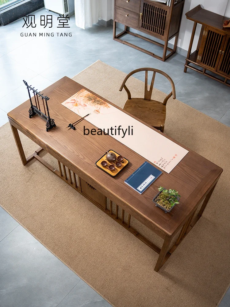 

New Chinese-style desk, solid wood calligraphy table, Sinology table, antique black walnut retro long table in the study room