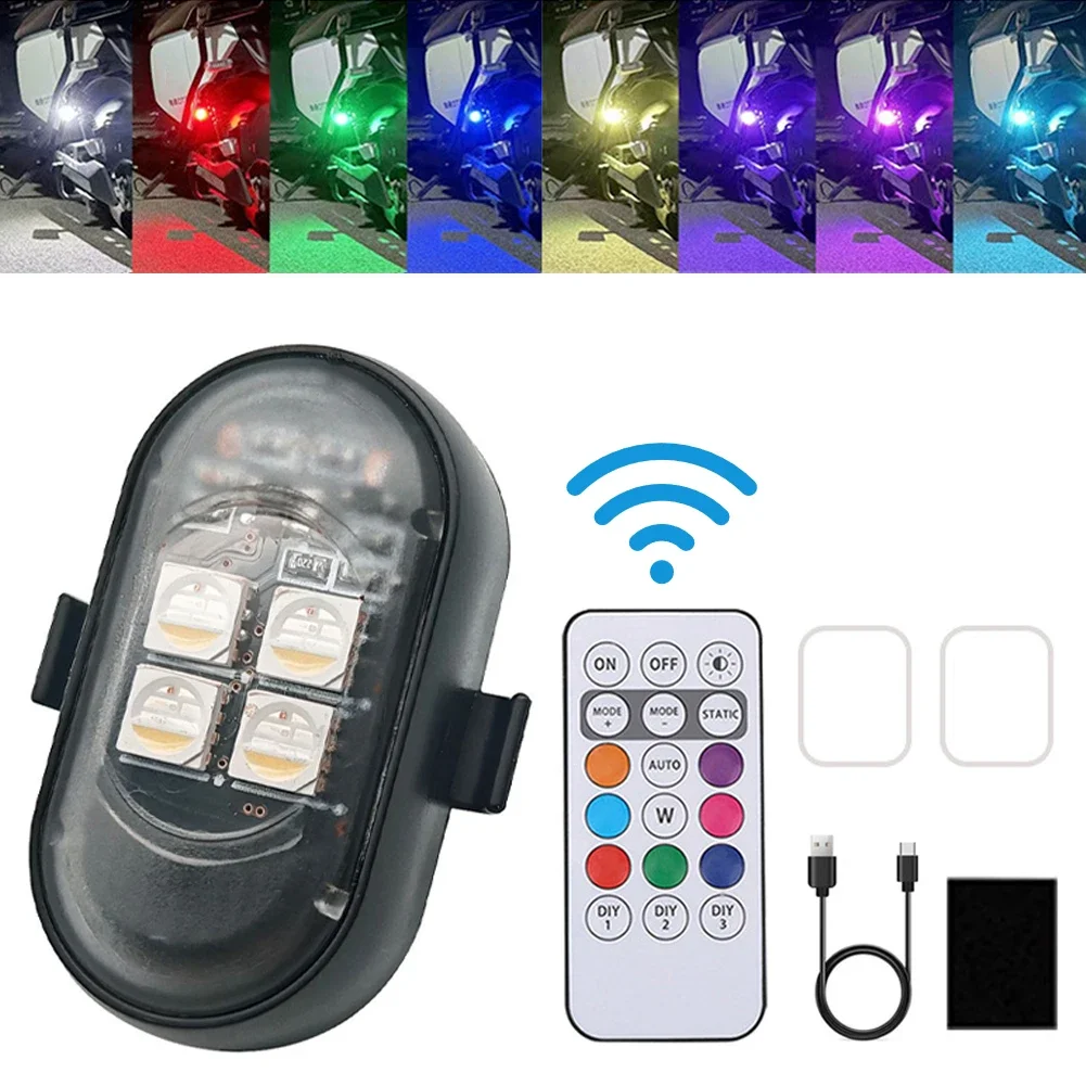1-8PCS USB Rechargeable Waterproof For Car Motorcycle Drone Warning Lights Wireless Remote Control 4LED Strobe Lights 8 Colors