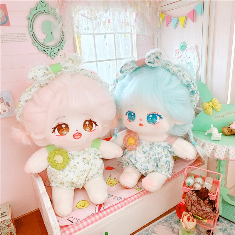 

20cm Kawaii Blue Dress Suit Plush Idol Doll Cute Stuffed Fat Body Cotton No Attributes Plush Doll for Girls Kid Collection Gifts