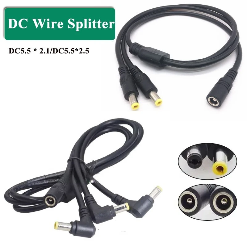 10A Elbow DC5.5 x 2.5 Wire Splitter Connection Cable Monitoring Power Line Bold DC5521 1 Female to 2/3/4 Male Extension Wire