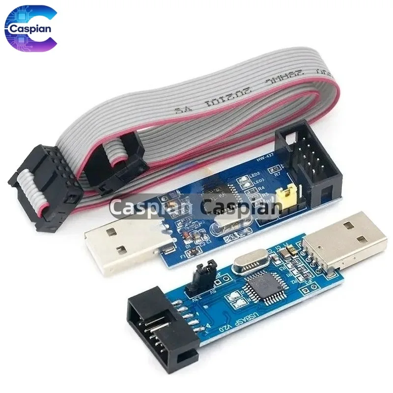 1Set USBASP USBISP AVR Programmer USB ATMEGA8 ATMEGA128 ATtiny/CAN/PWM 10Pin Wire Module DIY + 10Pin To 6 Pin Adapter Board