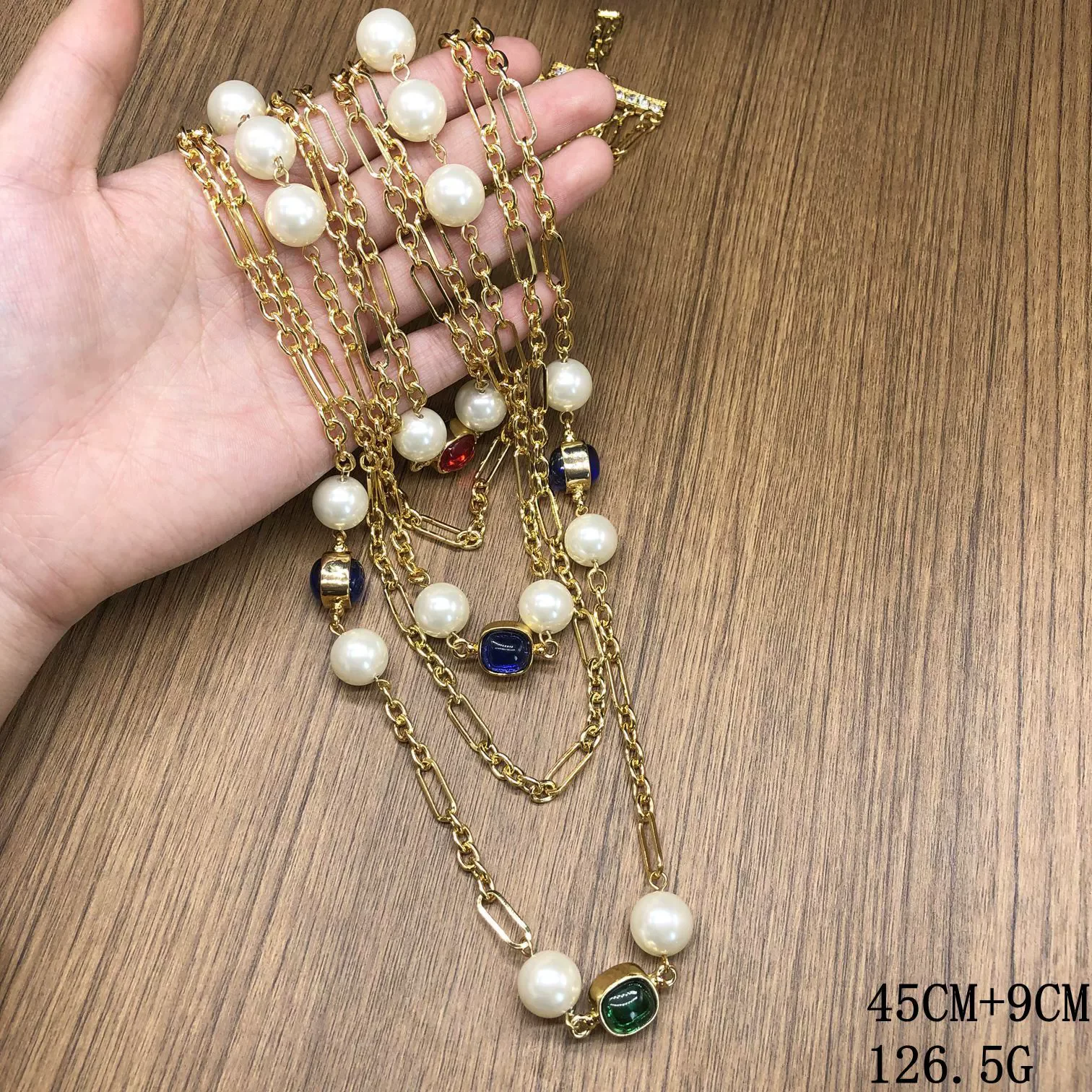 

Модное многослойное жемчужное ожерелье для женщин с подвеской в виде капли воды, украшенной бриллиантами, цепочка для свитера, ювелирное изделие.