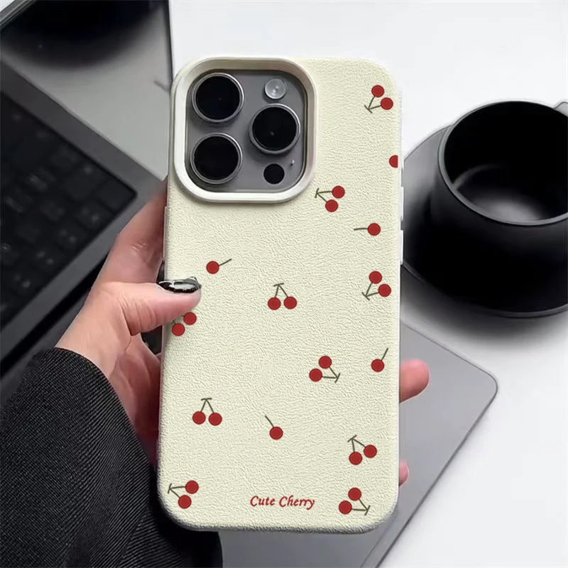For iPhone 16e 16 15 14 13 12 Pro Max 11 Case Cute Cartoon Cherry Lichee Pattern Soft Phone Cover For iPhone 16 15 14 Plus Funda