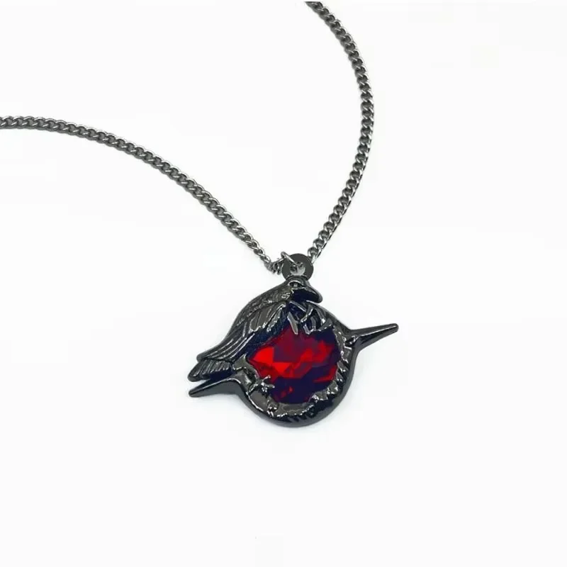 Game Love and deepspace Sylus Crow Cosplay Necklace Badge Alloy Red Gem Choker Chain Brooch Pin Jewelry Costume Accessories Prop