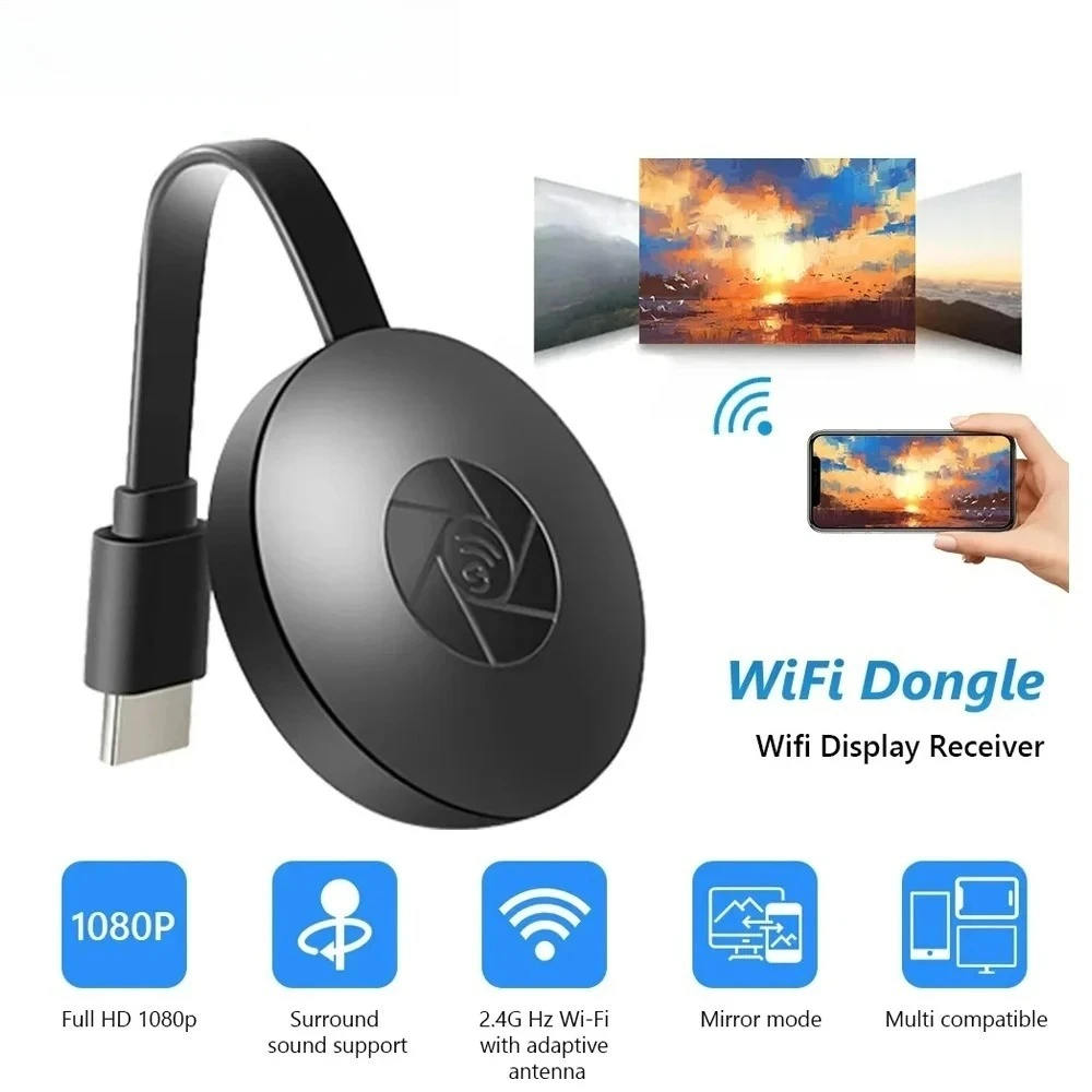 Dongle WiFi HDMI 1080P para transmissão de tela sem fio, receptor Miracast Airplay, adaptador de espelhamento para celular Android, TV e projetor.