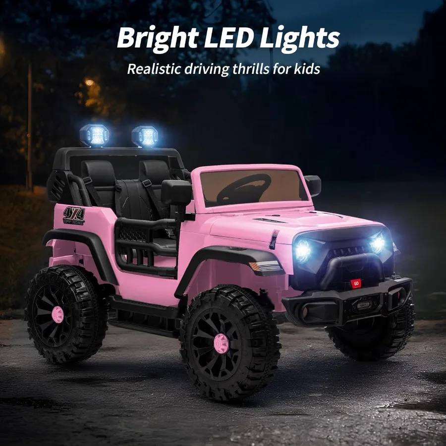 2人乗り乗用玩具、24V 4WD電動カー（4～8歳向け）、リモコン付き、4x200Wモーター、耐荷重150ポンド - ライトピンク