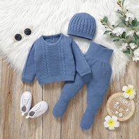 Winter Warm Baby Boys Sweaters Clothes Sets 0-9M Autumn Solid Long Sleeve Sweaters Pullovers+Trousers 2pcs Outfits Blue Costumes