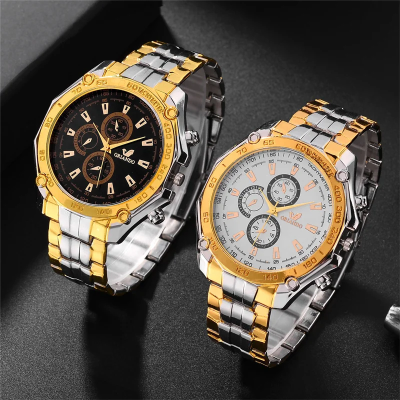 Relojes de lujo para hombre, relojes con fecha resistentes al agua, reloj de cuarzo de acero inoxidable dorado para hombre, reloj de moda para