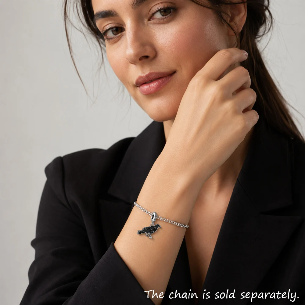 Crow Raven Charm Pendant 925 Sterling Silver New DIY Jewelry Vintage Accessories for Women Men