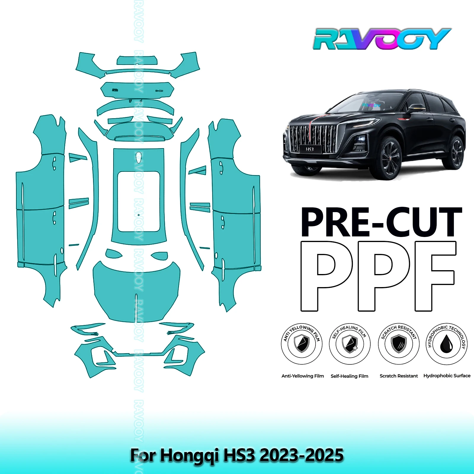 

Полный автомобильный прозрачный бюстгальтер, предварительно вырезанная защитная пленка для краски PPF для Hongqi HS3 2023-2025