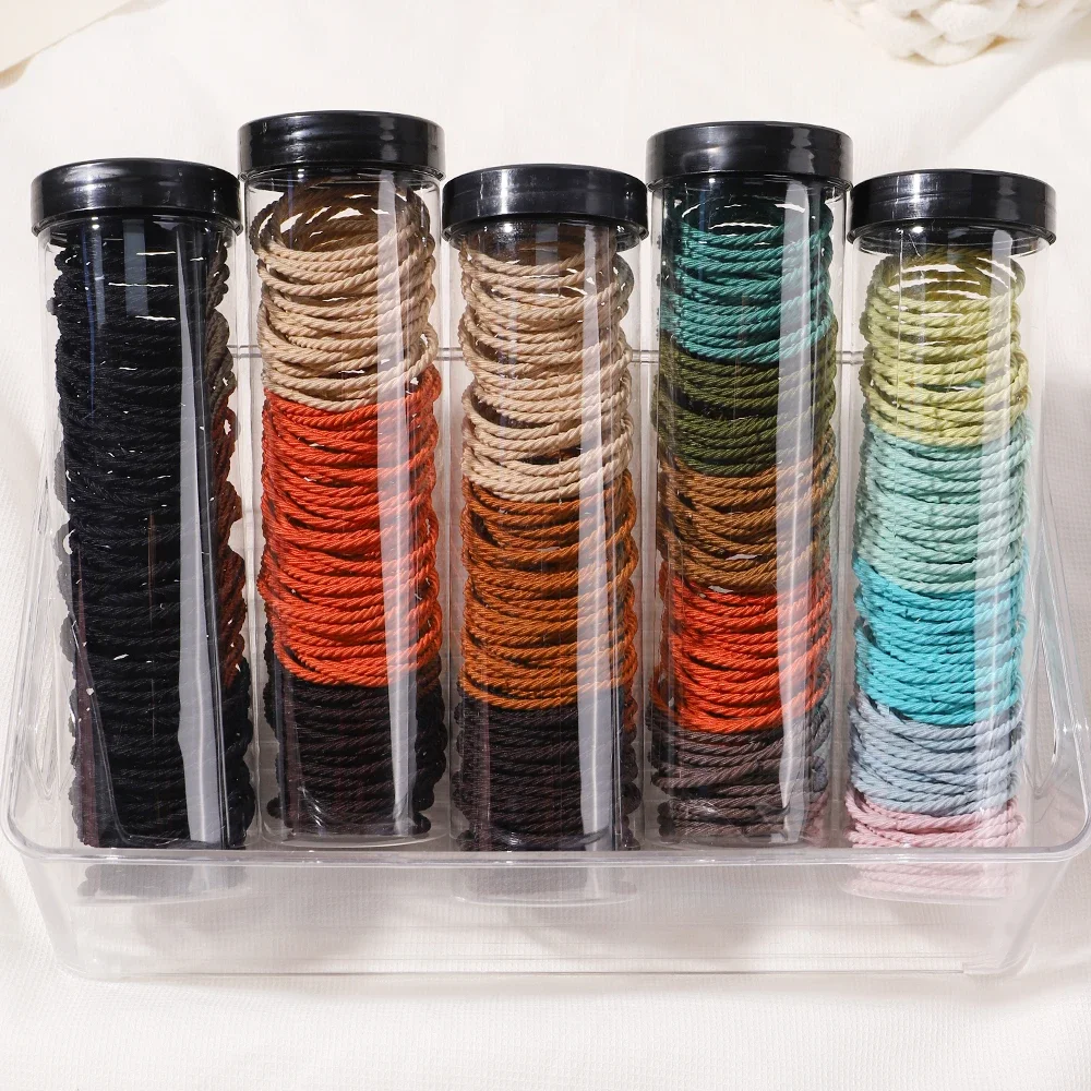 A Box of 100Pcs Kids Hair Ties Elastic Band Ponytail Rubber Scrunchies Bands Handmade Hairbands Baby Girls Hair Accessories