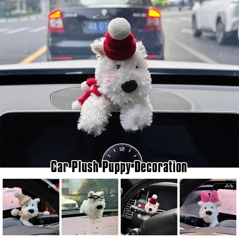 Plush Puppy Clutch Decoration Car Wiper Turn Signal Switch Decoration Cute Bowknot Dog Car Wiper Doll Interior Accessories