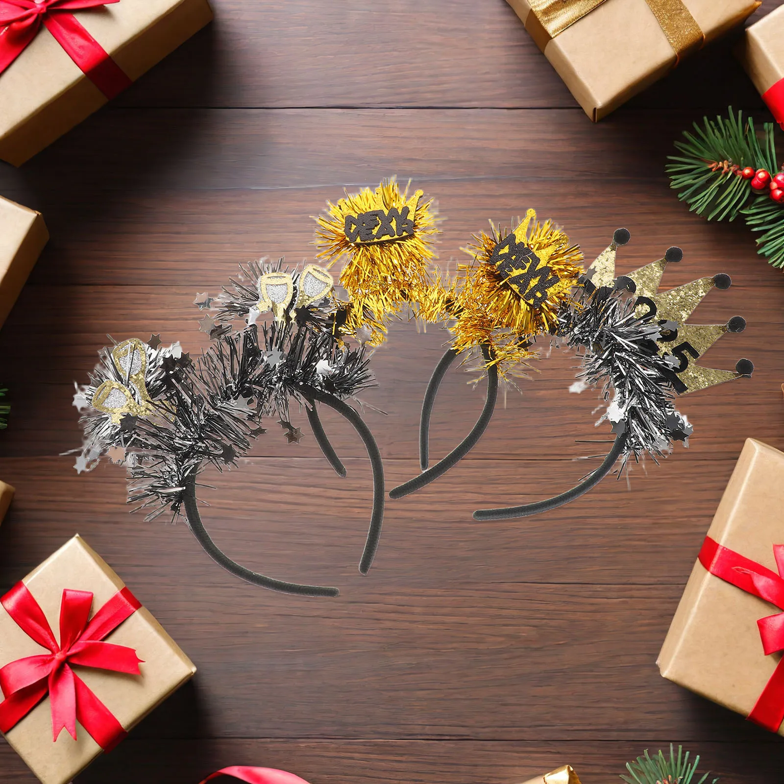 

3Pcs Happy New Year 2026 Headbands Glitter Fashion Hair Bands Star and Crown Charms New Year Eve Party Tiaras for Women Festival
