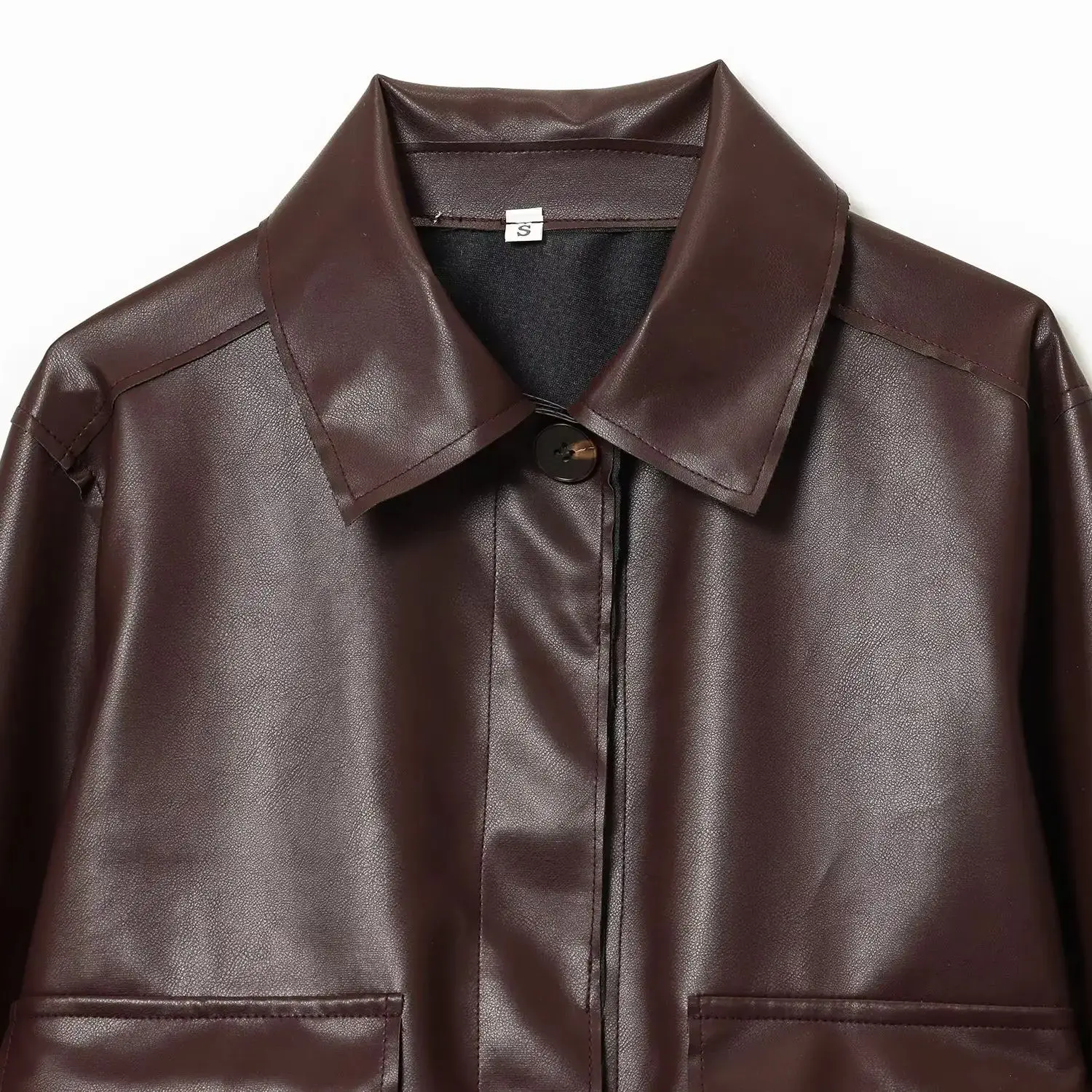 DiYiG WOMAN 2025 Winter New Fashion Faux Leather Short Jacket All-match Lapel Chic Pocket Casual Jacket Outerwear Mujer