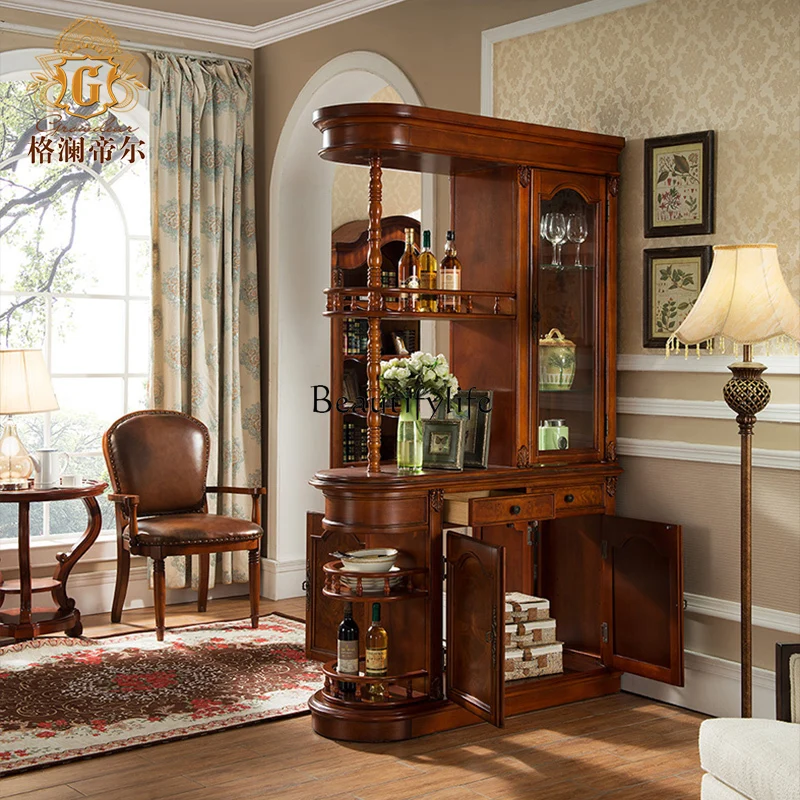 

yj19 Double-Sided Partition Solid Wood Hall Cabinet American Style Screen Cabinet